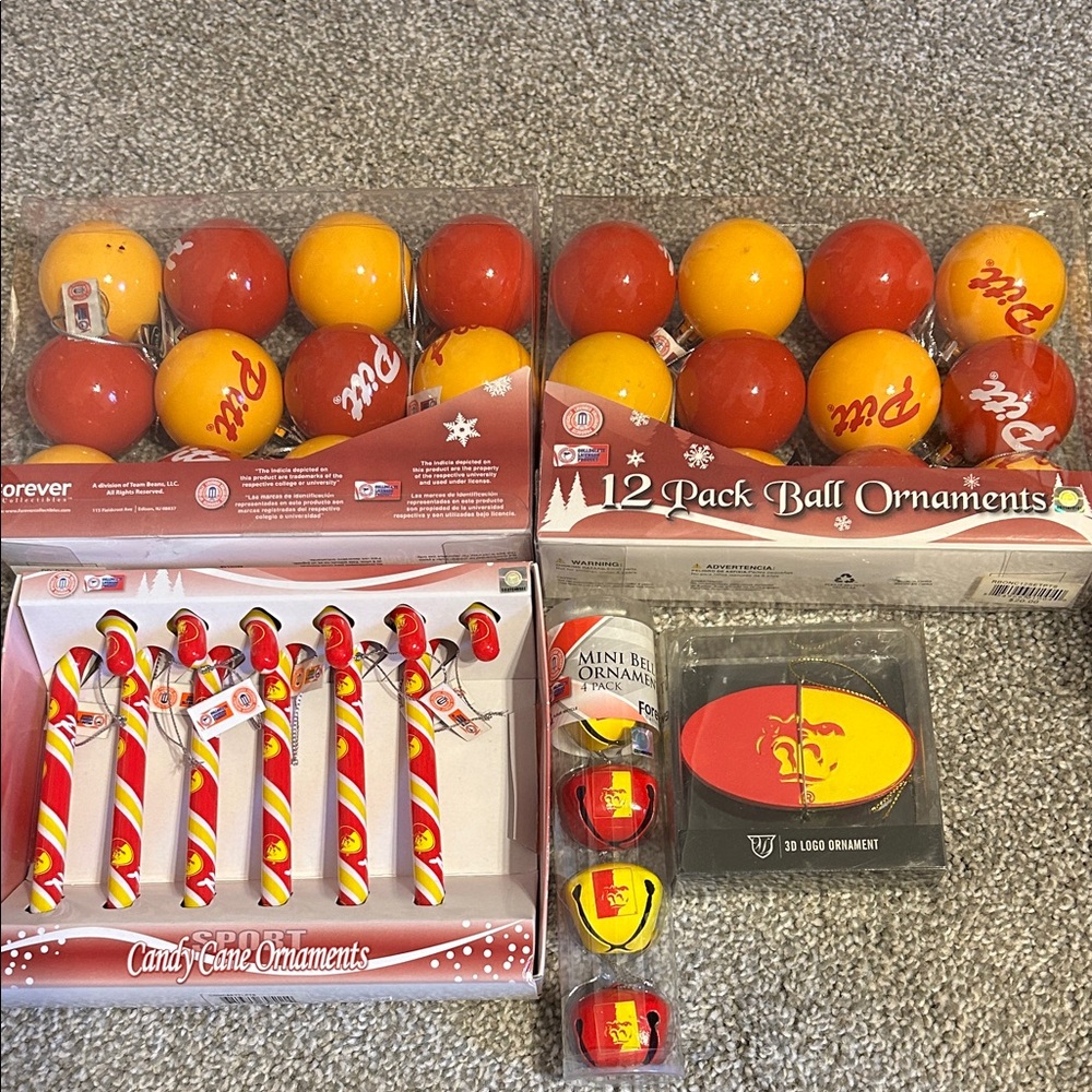 NIB Pittsburg State University Gorillas Christmas Red & Yellow Ornaments Set